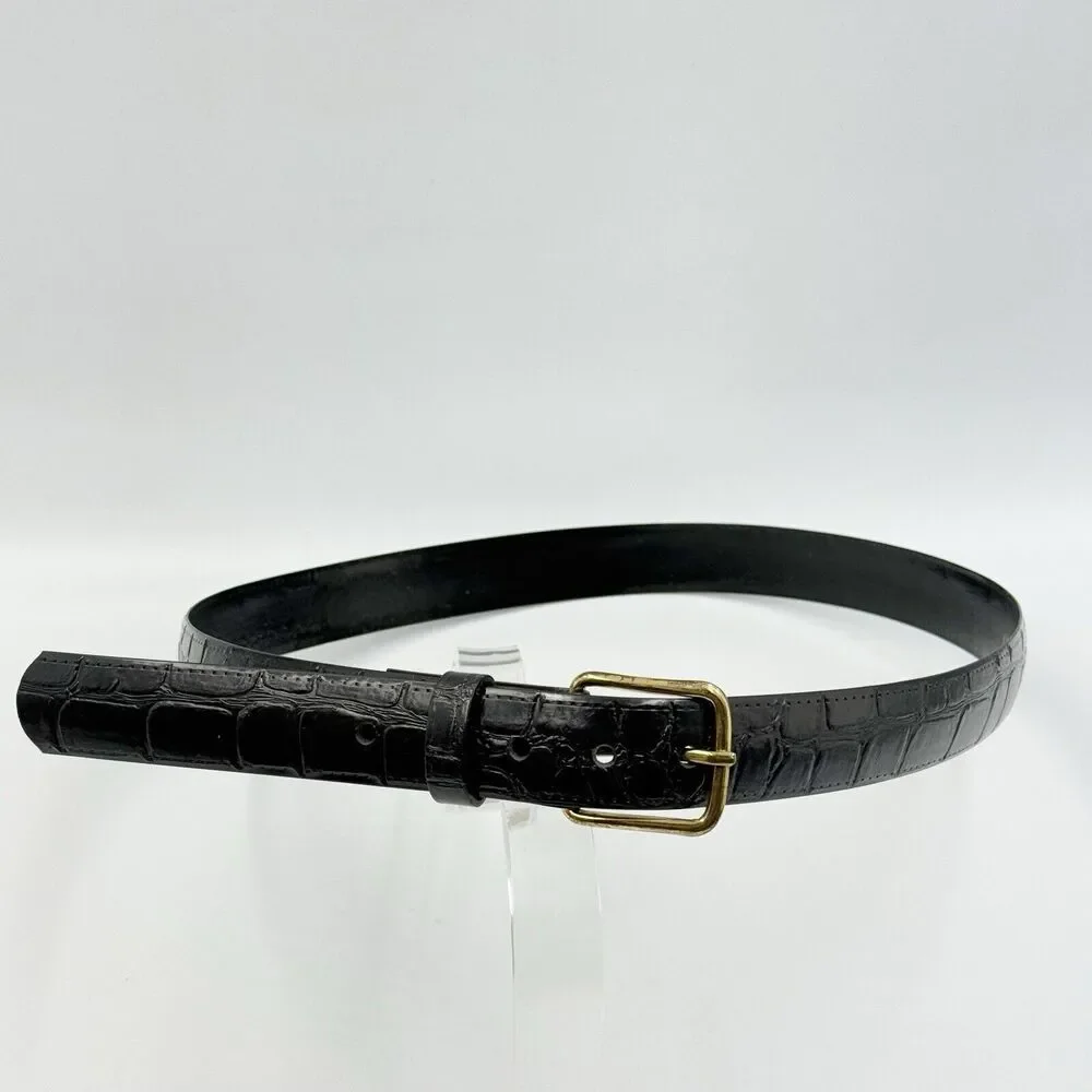Women Gold Buckle Alligator Embossed Pattern Dress Belt 1 In Wide Size 12
